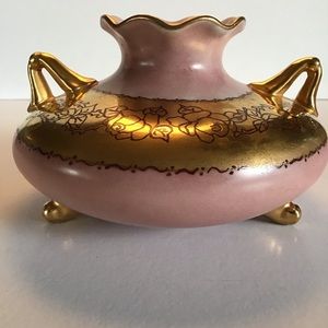 Vintage Pink & Gold Urn Vase, One-of-a-Kind Artist Signed
